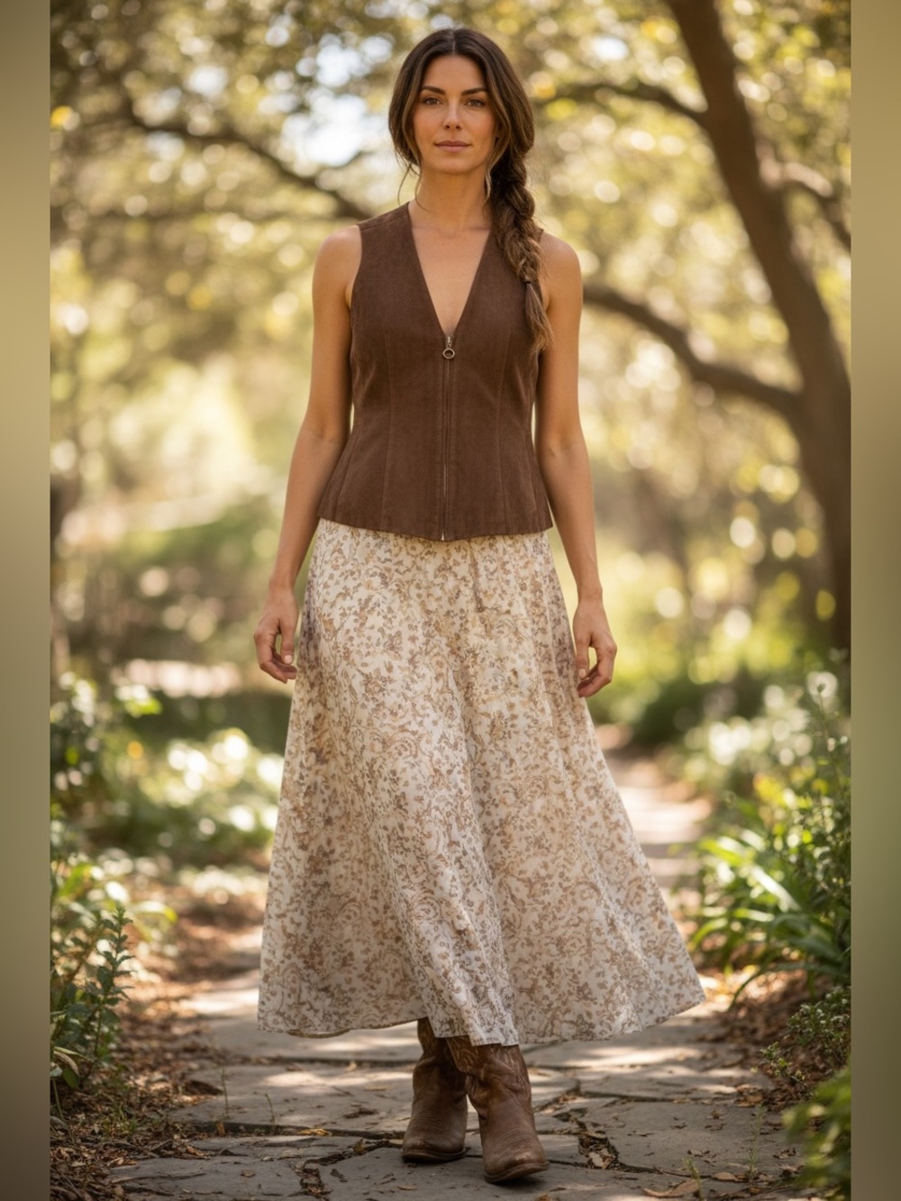 Vintage Boho Western Brown Suede Vest 100% leather